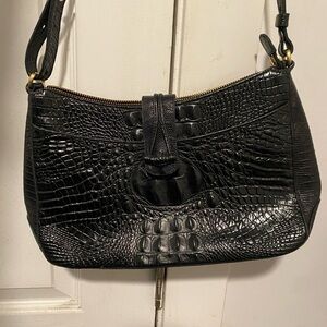 Vintage Brahmin Black Croc-Embossed Leather Shoulder Bag
